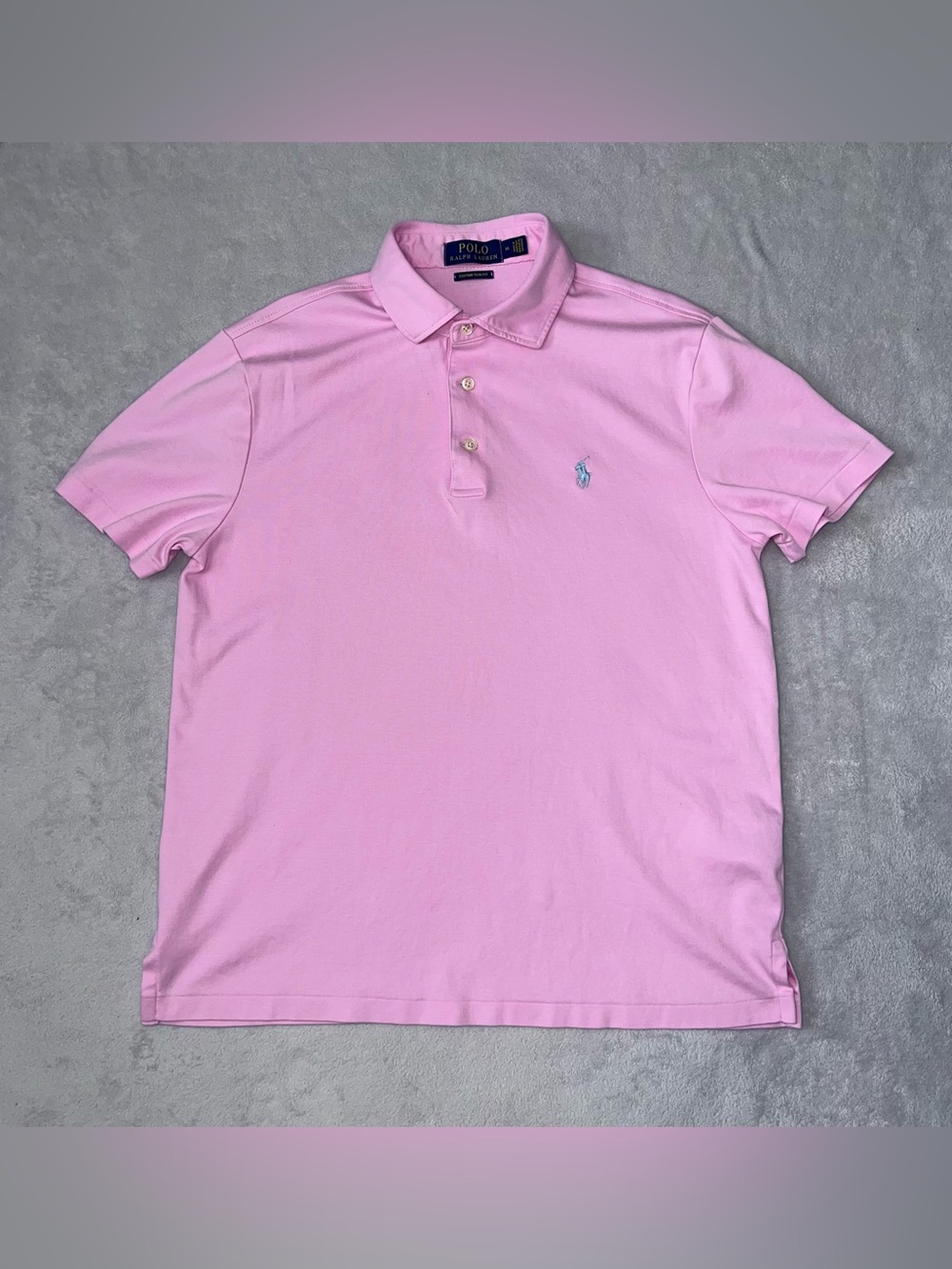 Polo Ralph Lauren Mens Pink Short Sleeve Polo Shirt Blue Pony Custom Slim Fit M